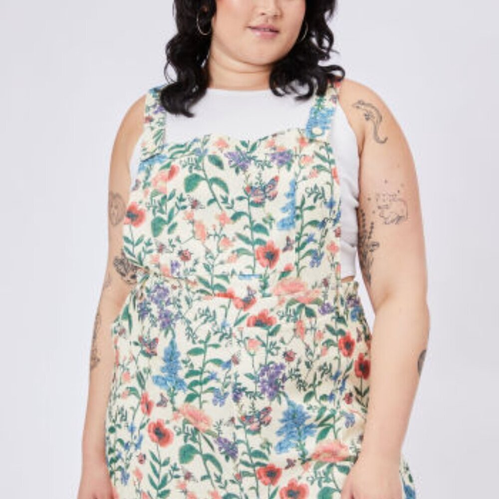 🆕➕️ CIDER Floral Lightweight Corduroy Button Wide Leg Jumpsuit CREAM 0XL $59 - Picture 4 of 16